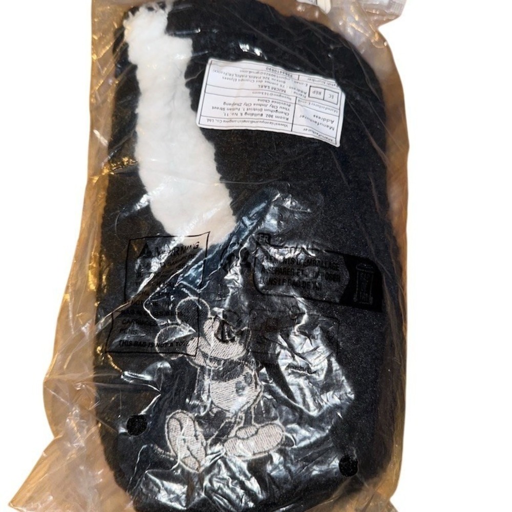 Disney Mickey Mouse Slippers Unisex Size 41-42‎ Black Sherpa Lined Non-Slip